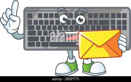 Happily black keyboard mascot design style with envelope Stock Vector