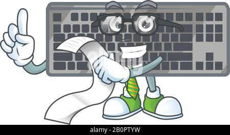 A funny face character of black keyboard holding a menu Stock Vector