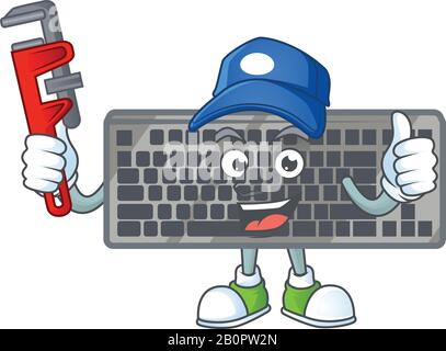 Smiley Plumber black keyboard on mascot picture style Stock Vector