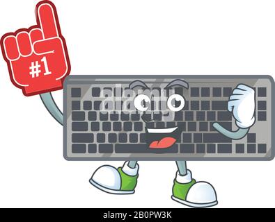 A cartoon design of black keyboard holding a Foam finger Stock Vector
