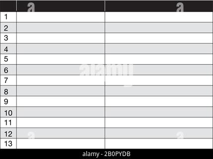 Empty three column table document, Stock Vector illustration isolated on white background. Stock Vector