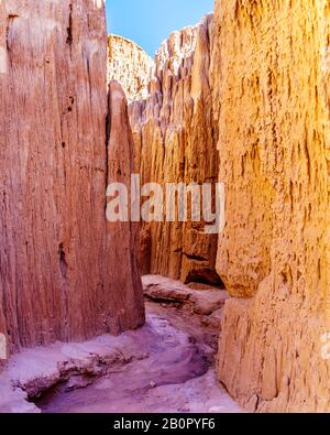 The dramatic and unique patterns of Slot Canyons  in Cathedral Gorge State Park in the Nevada Desert, United States Stock Photo