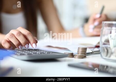 Worker making balance Stock Photo