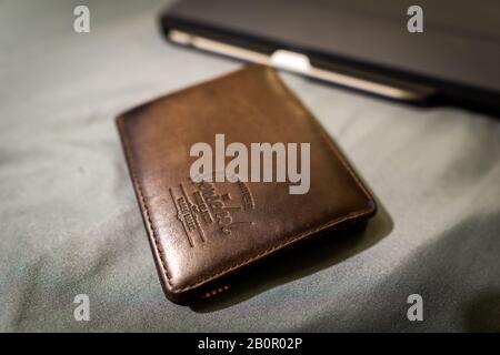 Cambridge MA USA - feb 21 2020 - a brown leather herschel wallet Stock Photo