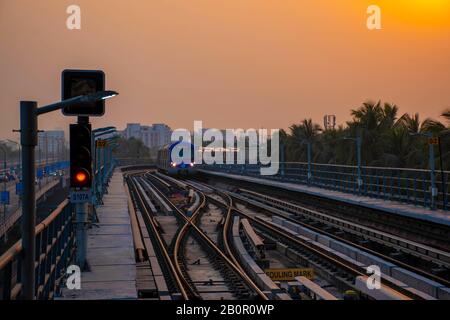 A view of Subway train of Kolkata East West Metro system at Salt Lake Sector V, Bidhannagar Stock Photo