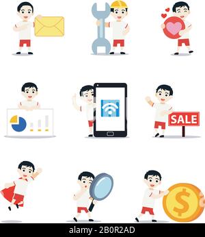 Set character of male joining gym class and wearing the uniform. Stock Vector