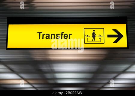 sign transfer flight yellow transit direction passenger connecting destination plane arrow change air arrival airport ai alamy