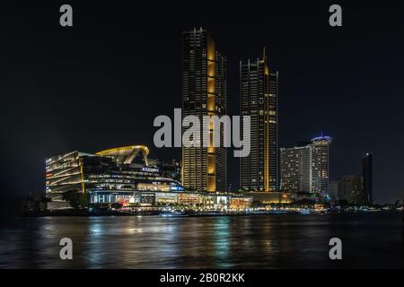 Bangkok, Thailand - Feb 07, 2020 : Exterior View Of The Icon Siam On The  River Icon Siam Is A New Shopping Center And A Landmark In Bangkok At  Night. Selective Focus.