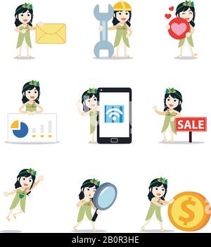 Set character of woman mother earth wearing a beautiful green color. Stock Vector