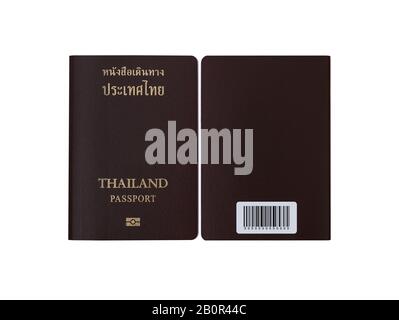 Thai passport front side and back side isolated on white background with clipping path. Passport , travel and immigration bureau concept Stock Photo