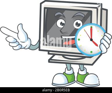 Vintage monitor cartoon character style with a clock Stock Vector