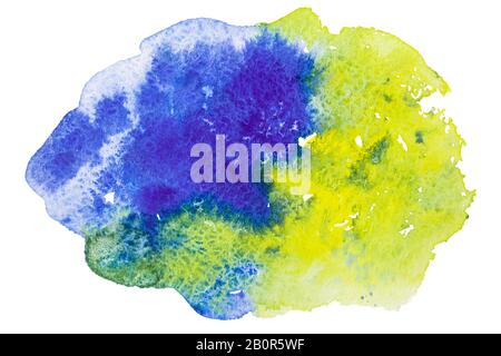 Blue and yellow watercolor splash stain Stock Photo