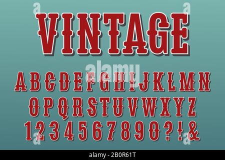 Vintage 3D Alphabet Letters, Numbers and Symbols. Retro Typography . Vector Stock Vector