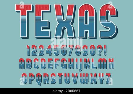 Retro classic 3D Alphabet Letters, Numbers and Symbols. American colors Typography . Vector Stock Vector