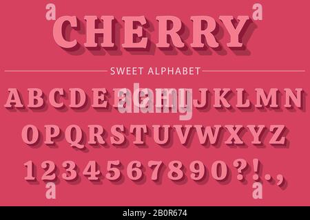 Pink 3D Alphabet Letters, Numbers and Symbols. Modern and sweet Typography . Vector Stock Vector