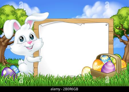Easter Bunny Rabbit Eggs Sign Background Cartoon Stock Vector