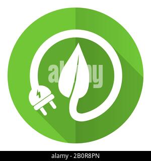 Eco electricity green flat design vector icon, leaf and plug concept illustration Stock Vector