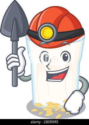 Cool clever Miner oats milk cartoon character design Stock Vector