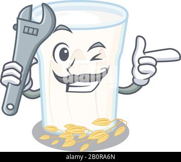 Smart Mechanic oats milk cartoon character design Stock Vector