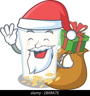 Santa oats milk Cartoon character design having box of gifts Stock Vector