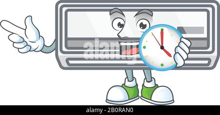 Air conditioner cartoon character style with a clock Stock Vector