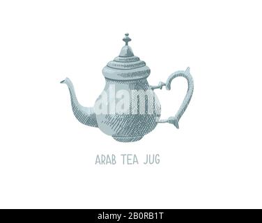 hand drawing sketch icon of oriental tea jug arab moroccan teapot Stock Vector