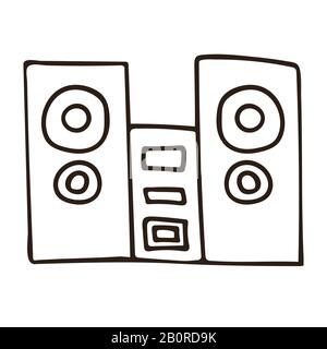 speakers with subwoofer. music system. white background isolated outline stock vector illustration Stock Vector