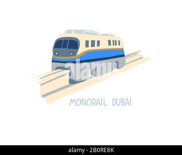 hand drawing of monorail dubai icon, United Arab Emirates Stock Vector