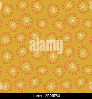 suns with orange shaped middles seamless vector pattern in vibrant colors Stock Vector