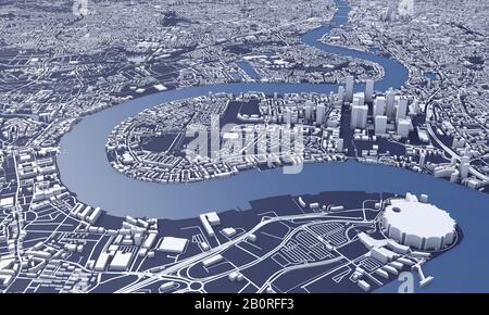 London city map 3D Rendering. Aerial satellite view.