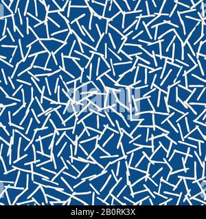 Abstract Classic Blue Hand-Drawn Irregular Triangles Fractal Texture Vector Seamless Pattern. Organic Crossing Lines Stock Vector
