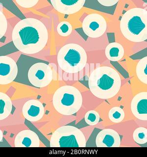 Sea shells seamless vector pattern background. Modern scattered mussel repeat on memphis design backdrop. Hand drawn. Tropical marine illustration all Stock Vector