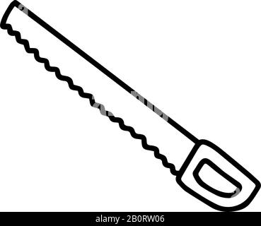 Hand outline saw. Large long metal file in hand drawn doodle style isolated on white background.Vector outline stock illustration.Sign Stock Vector