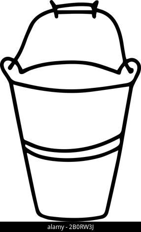 Aluminum bucket with a handle in hand drawn doodle style isolated on white background.Vector outline Stock Vector