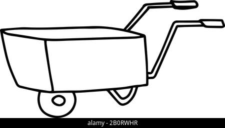 Wheelbarrow on one wheel in hand drawn doodle style isolated on white background. Vector outline stock illustration. Stock Vector