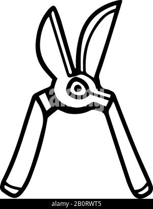 Pruners in hand drawn doodle style isolated on white background. Vector outline stock illustration. Sign gardening element. Stock Vector
