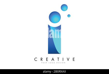 I Letter Logo Design with 3D and Ribbon Effect and Dots. Colorful rounded Letter with Blue Gradient. Stock Vector