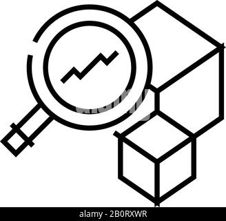 Blocks search line icon, concept sign, outline vector illustration, linear symbol. Stock Vector