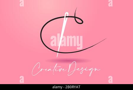 C Letter Logo with Needle and Thread Creative Design Concept Vector Illustration. Stock Vector