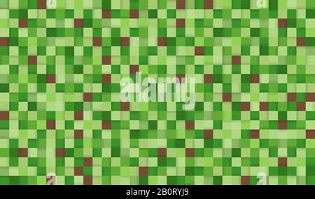 Abstract pixel background illustration. Seamless green and brown squares background with shadows. Stock Vector