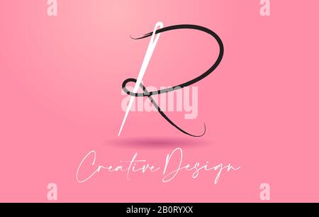 R Letter Logo with Needle and Thread Creative Design Concept Vector Illustration. Stock Vector