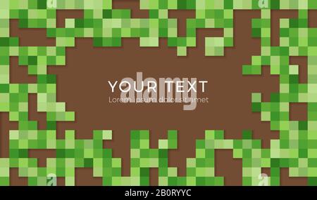 Abstract pixel background illustration. Seamless green and brown tiles backgruond with shadows. Stock Vector