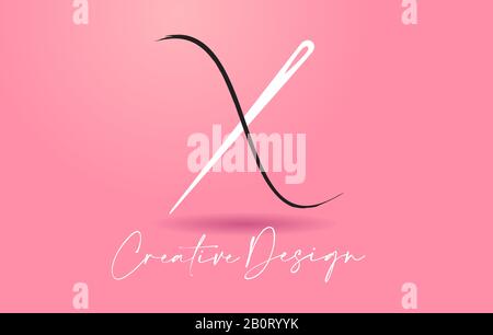 X Letter Logo with Needle and Thread Creative Design Concept Vector Illustration. Stock Vector