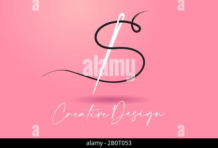 S Letter Logo with Needle and Thread Creative Design Concept Vector Illustration. Stock Vector