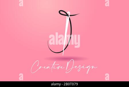 J Letter Logo with Needle and Thread Creative Design Concept Vector Illustration. Stock Vector