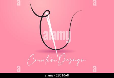 U Letter Logo with Needle and Thread Creative Design Concept Vector Illustration. Stock Vector