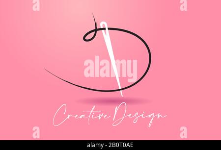 D Letter Logo with Needle and Thread Creative Design Concept Vector Illustration. Stock Vector