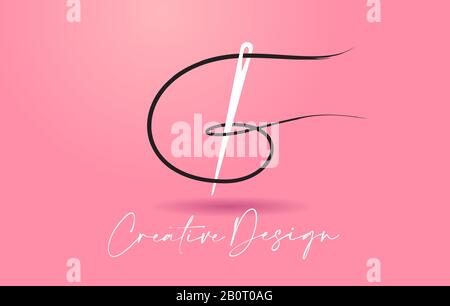 G Letter Logo with Needle and Thread Creative Design Concept Vector Illustration. Stock Vector