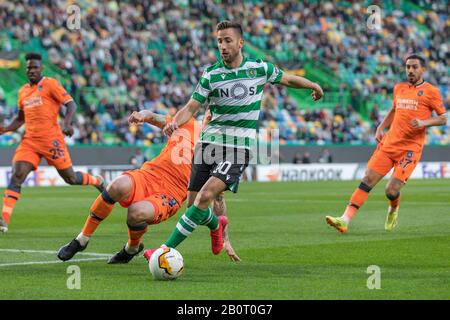 Lisbon, Portugal. 20th Feb, 2020. February 20, 2020. Lisbon, Portugal. Sporting's forward from Slovenia Andraz Sporar (90) in action during the game of the UEFA Europa League, Sporting CP vs Istanbul Basaksehir Credit: Alexandre de Sousa/Alamy Live News Stock Photo