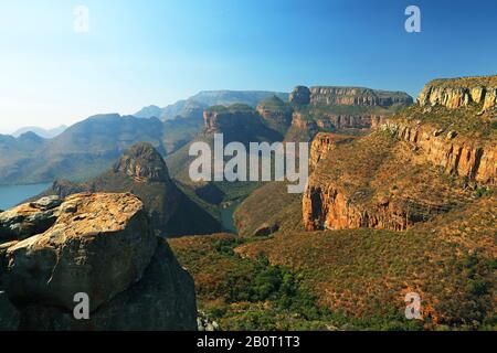 Blyde River Canyon with three Rondavels, South Africa, Graskop, Blyde River Canyon Nature Reserve Stock Photo